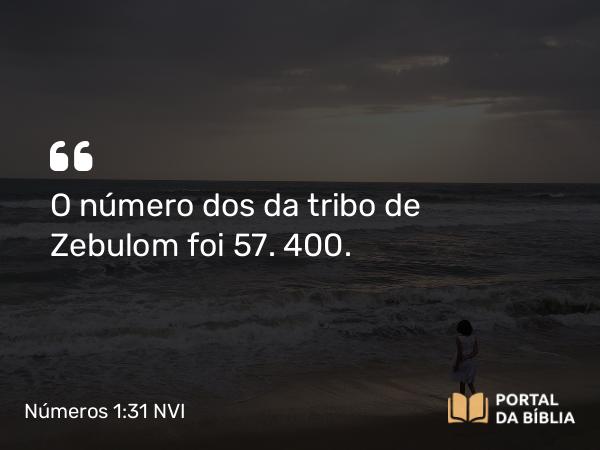 Números 1:31 NVI - O número dos da tribo de Zebulom foi 57. 400.