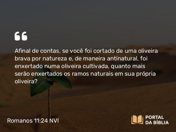 Romanos 11:24 NVI - Afinal de contas, se você foi cortado de uma oliveira brava por natureza e, de maneira antinatural, foi enxertado numa oliveira cultivada, quanto mais serão enxertados os ramos naturais em sua própria oliveira?