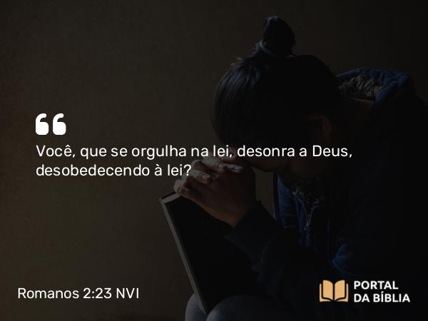 Romanos 2:23 NVI - Você, que se orgulha na lei, desonra a Deus, desobedecendo à lei?