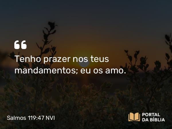 Salmos 119:47 NVI - Tenho prazer nos teus mandamentos; eu os amo.