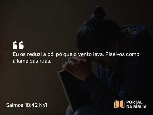 Salmos 18:42 NVI - Eu os reduzi a pó, pó que o vento leva. Pisei-os como à lama das ruas.