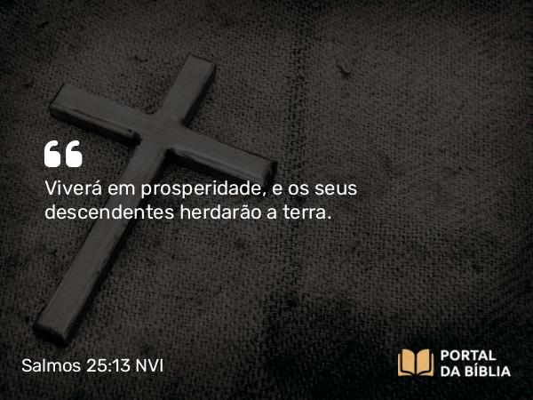 Salmos 25:13 NVI - Viverá em prosperidade, e os seus descendentes herdarão a terra.