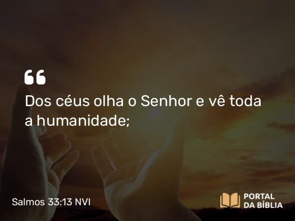 Salmos 33:13 NVI - Dos céus olha o Senhor e vê toda a humanidade;