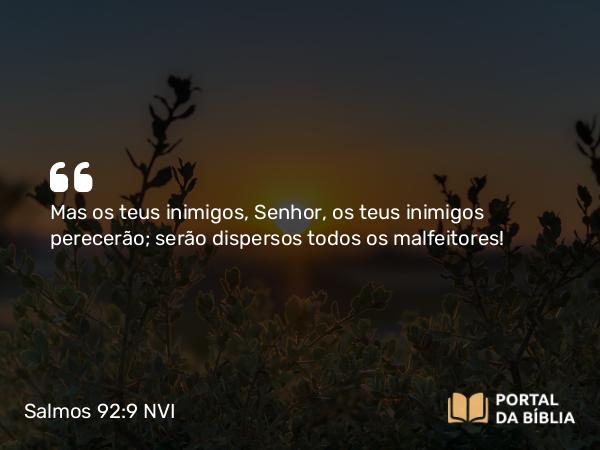 Salmos 92:9 NVI - Mas os teus inimigos, Senhor, os teus inimigos perecerão; serão dispersos todos os malfeitores!