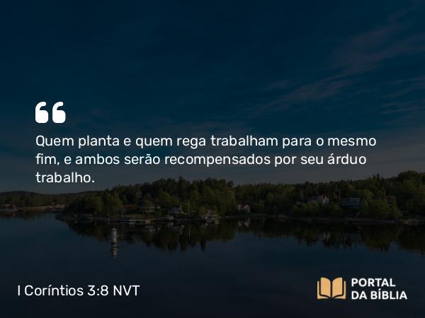 I Coríntios 3:8 NVT - Quem planta e quem rega trabalham para o mesmo fim, e ambos serão recompensados por seu árduo trabalho.