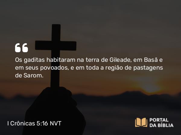 I Crônicas 5:16 NVT - Os gaditas habitaram na terra de Gileade, em Basã e em seus povoados, e em toda a região de pastagens de Sarom.