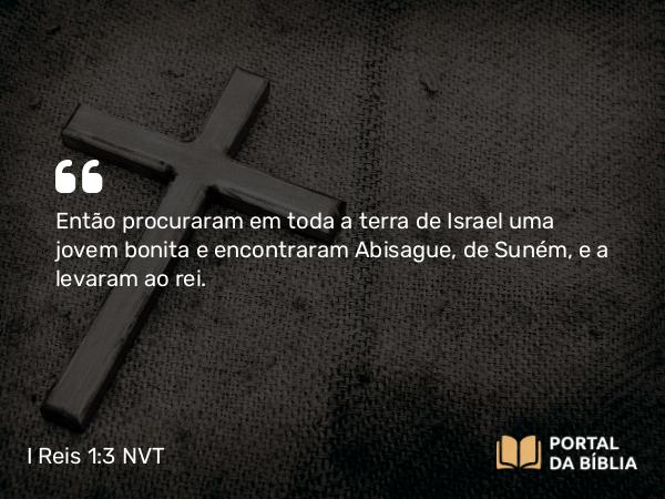 I Reis 1:3-4 NVT - Então procuraram em toda a terra de Israel uma jovem bonita e encontraram Abisague, de Suném, e a levaram ao rei.