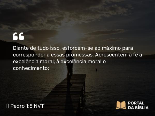 II Pedro 1:5-6 NVT - Diante de tudo isso, esforcem-se ao máximo para corresponder a essas promessas. Acrescentem à fé a excelência moral; à excelência moral o conhecimento;