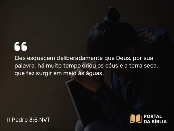 II Pedro 3:5 NVT - Eles esquecem deliberadamente que Deus, por sua palavra, há muito tempo criou os céus e a terra seca, que fez surgir em meio às águas.