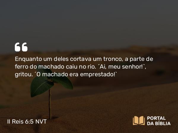 II Reis 6:5 NVT - Enquanto um deles cortava um tronco, a parte de ferro do machado caiu no rio. “Ai, meu senhor!”, gritou. “O machado era emprestado!”