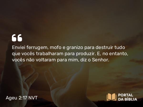 Ageu 2:17 NVT - Enviei ferrugem, mofo e granizo para destruir tudo que vocês trabalharam para produzir. E, no entanto, vocês não voltaram para mim, diz o SENHOR.