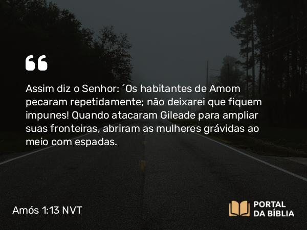 Amós 1:13 NVT - Assim diz o SENHOR: “Os habitantes de Amom pecaram repetidamente; não deixarei que fiquem impunes! Quando atacaram Gileade para ampliar suas fronteiras, abriram as mulheres grávidas ao meio com espadas.