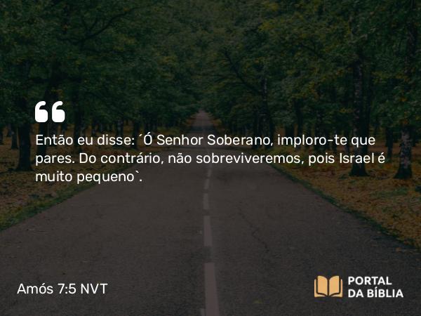 Amós 7:5 NVT - Então eu disse: “Ó SENHOR Soberano, imploro-te que pares. Do contrário, não sobreviveremos, pois Israel é muito pequeno”.