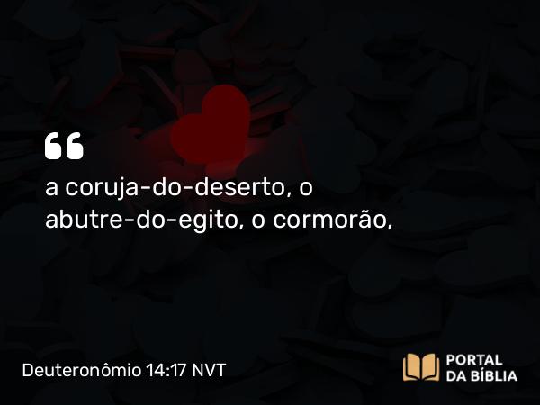 Deuteronômio 14:17 NVT - a coruja-do-deserto, o abutre-do-egito, o cormorão,