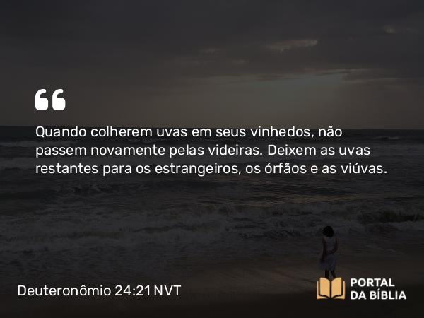 Deuteronômio 24:21 NVT - Quando colherem uvas em seus vinhedos, não passem novamente pelas videiras. Deixem as uvas restantes para os estrangeiros, os órfãos e as viúvas.