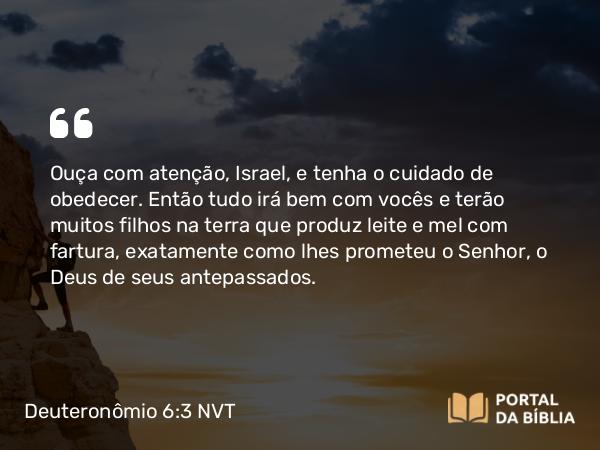 Deuteronômio 6:3 NVT - Ouça com atenção, Israel, e tenha o cuidado de obedecer. Então tudo irá bem com vocês e terão muitos filhos na terra que produz leite e mel com fartura, exatamente como lhes prometeu o SENHOR, o Deus de seus antepassados.