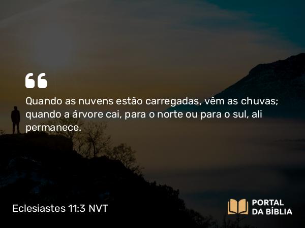 Eclesiastes 11:3 NVT - Quando as nuvens estão carregadas, vêm as chuvas; quando a árvore cai, para o norte ou para o sul, ali permanece.