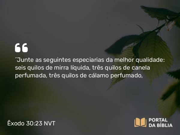 Êxodo 30:23 NVT - “Junte as seguintes especiarias da melhor qualidade: seis quilos de mirra líquida, três quilos de canela perfumada, três quilos de cálamo perfumado,