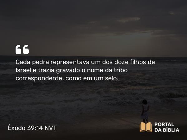 Êxodo 39:14 NVT - Cada pedra representava um dos doze filhos de Israel e trazia gravado o nome da tribo correspondente, como em um selo.