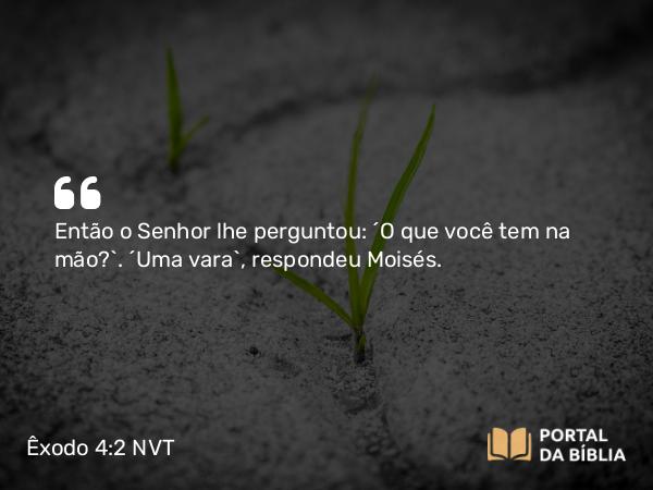 Êxodo 4:2 NVT - Então o SENHOR lhe perguntou: “O que você tem na mão?”. “Uma vara”, respondeu Moisés.