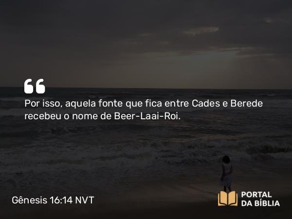 Gênesis 16:14 NVT - Por isso, aquela fonte que fica entre Cades e Berede recebeu o nome de Beer-Laai-Roi.