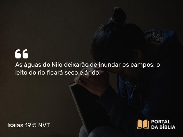 Isaías 19:5-6 NVT - As águas do Nilo deixarão de inundar os campos; o leito do rio ficará seco e árido.