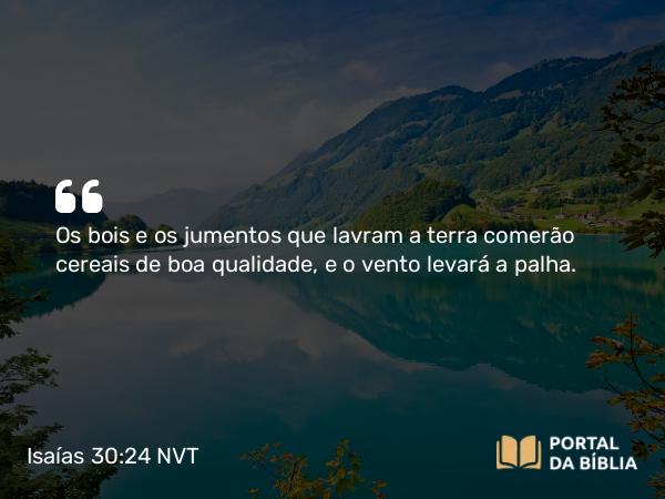 Isaías 30:24 NVT - Os bois e os jumentos que lavram a terra comerão cereais de boa qualidade, e o vento levará a palha.