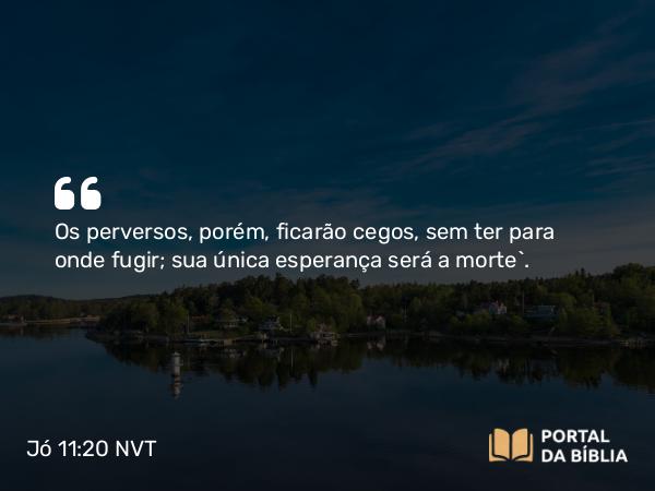 Jó 11:20 NVT - Os perversos, porém, ficarão cegos, sem ter para onde fugir; sua única esperança será a morte”.