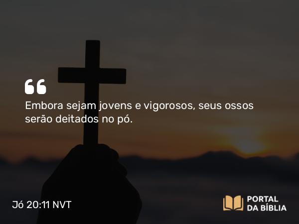 Jó 20:11 NVT - Embora sejam jovens e vigorosos, seus ossos serão deitados no pó.