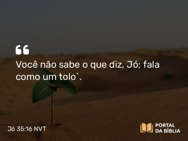 Jó 35:16 NVT - Você não sabe o que diz, Jó; fala como um tolo”.