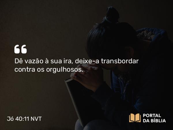 Jó 40:11-12 NVT - Dê vazão à sua ira, deixe-a transbordar contra os orgulhosos.