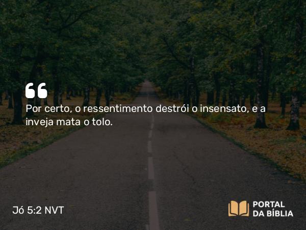 Jó 5:2 NVT - Por certo, o ressentimento destrói o insensato, e a inveja mata o tolo.