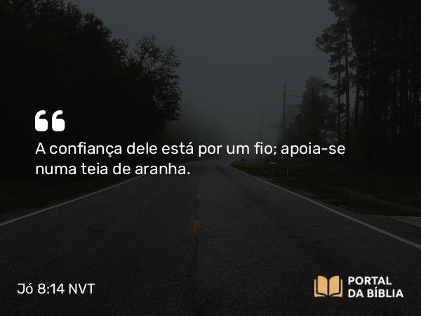 Jó 8:14-15 NVT - A confiança dele está por um fio; apoia-se numa teia de aranha.