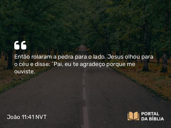 João 11:41 NVT - Então rolaram a pedra para o lado. Jesus olhou para o céu e disse: “Pai, eu te agradeço porque me ouviste.