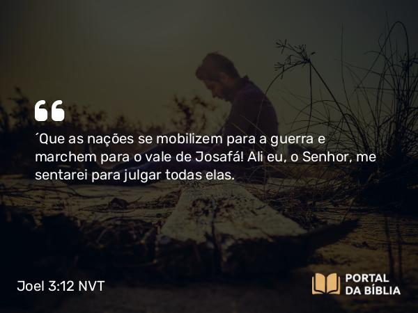 Joel 3:12 NVT - “Que as nações se mobilizem para a guerra e marchem para o vale de Josafá! Ali eu, o SENHOR, me sentarei para julgar todas elas.