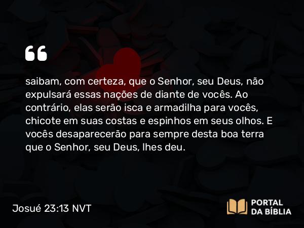 Josué 23:13 NVT - saibam, com certeza, que o SENHOR, seu Deus, não expulsará essas nações de diante de vocês. Ao contrário, elas serão isca e armadilha para vocês, chicote em suas costas e espinhos em seus olhos. E vocês desaparecerão para sempre desta boa terra que o SENHOR, seu Deus, lhes deu.