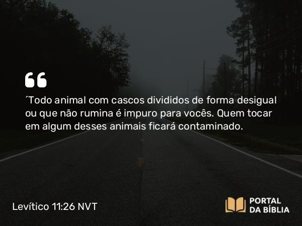 Levítico 11:26 NVT - “Todo animal com cascos divididos de forma desigual ou que não rumina é impuro para vocês. Quem tocar em algum desses animais ficará contaminado.