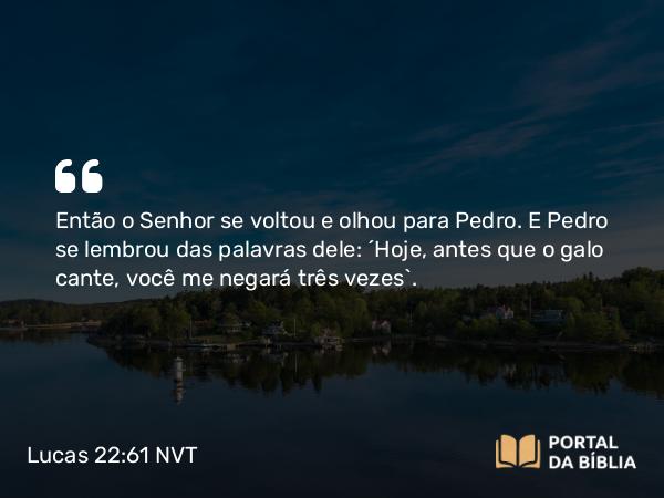 Lucas 22:61-62 NVT - Então o Senhor se voltou e olhou para Pedro. E Pedro se lembrou das palavras dele: “Hoje, antes que o galo cante, você me negará três vezes”.