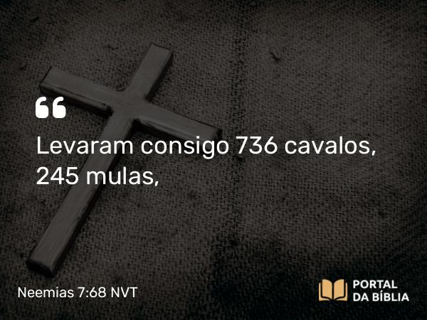 Neemias 7:68 NVT - Levaram consigo 736 cavalos, 245 mulas,