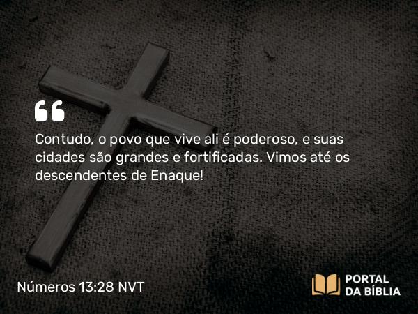 Números 13:28 NVT - Contudo, o povo que vive ali é poderoso, e suas cidades são grandes e fortificadas. Vimos até os descendentes de Enaque!