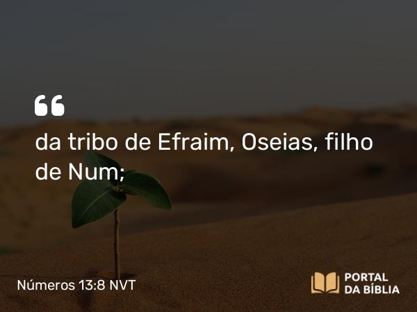 Números 13:8 NVT - da tribo de Efraim, Oseias, filho de Num;