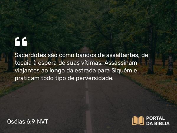 Oséias 6:9 NVT - Sacerdotes são como bandos de assaltantes, de tocaia à espera de suas vítimas. Assassinam viajantes ao longo da estrada para Siquém e praticam todo tipo de perversidade.