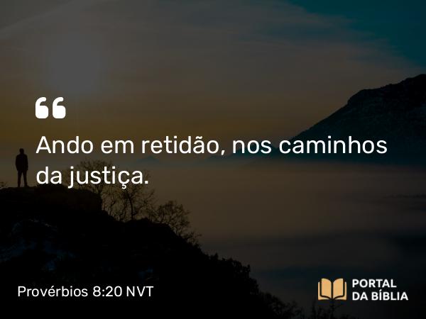 Provérbios 8:20 NVT - Ando em retidão, nos caminhos da justiça.