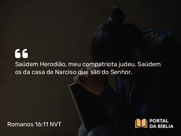 Romanos 16:11 NVT - Saúdem Herodião, meu compatriota judeu. Saúdem os da casa de Narciso que são do Senhor.