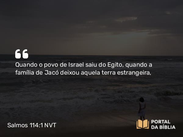 Salmos 114:1 NVT - Quando o povo de Israel saiu do Egito, quando a família de Jacó deixou aquela terra estrangeira,