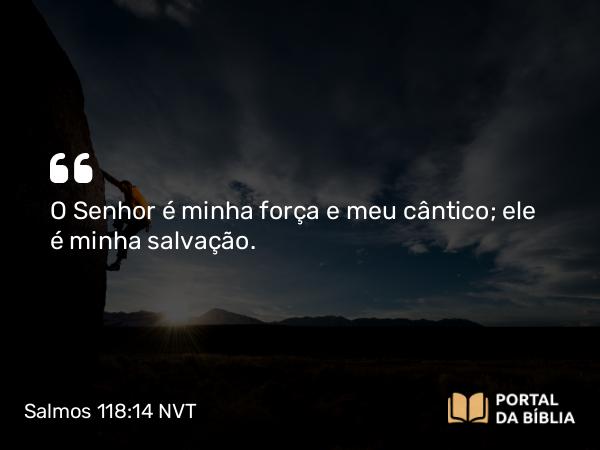 Salmos 118:14 NVT - O SENHOR é minha força e meu cântico; ele é minha salvação.