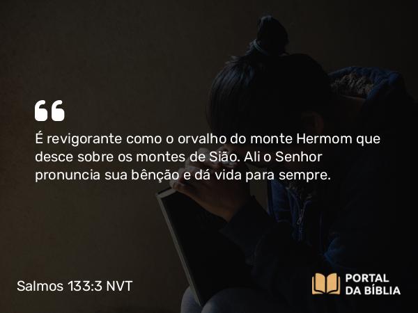 Salmos 133:3 NVT - É revigorante como o orvalho do monte Hermom que desce sobre os montes de Sião. Ali o SENHOR pronuncia sua bênção e dá vida para sempre.