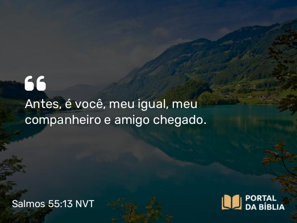 Salmos 55:13 NVT - Antes, é você, meu igual, meu companheiro e amigo chegado.