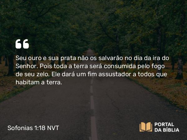 Sofonias 1:18 NVT - Seu ouro e sua prata não os salvarão no dia da ira do SENHOR. Pois toda a terra será consumida pelo fogo de seu zelo. Ele dará um fim assustador a todos que habitam a terra.